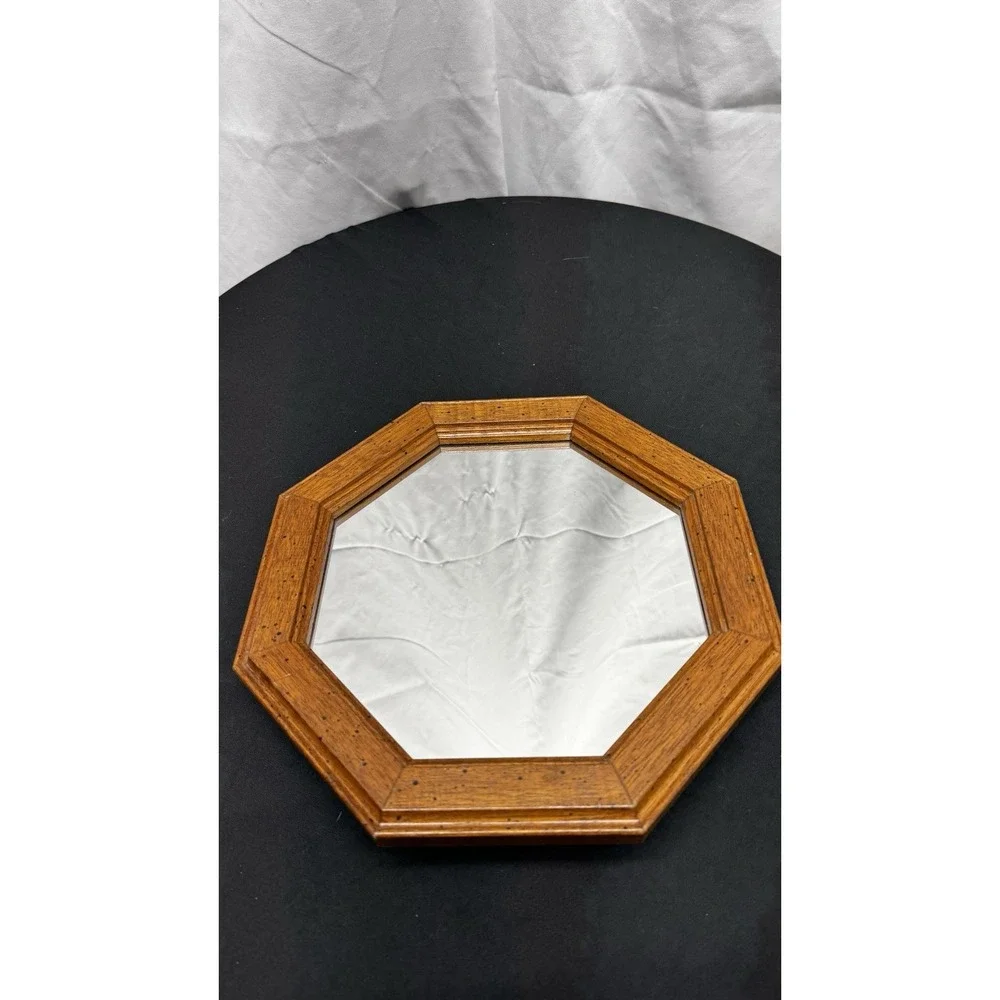 Vtg Octagon Wooden Frame ACCENT Mirror MCM Wall‎ Mount~Retro Decor